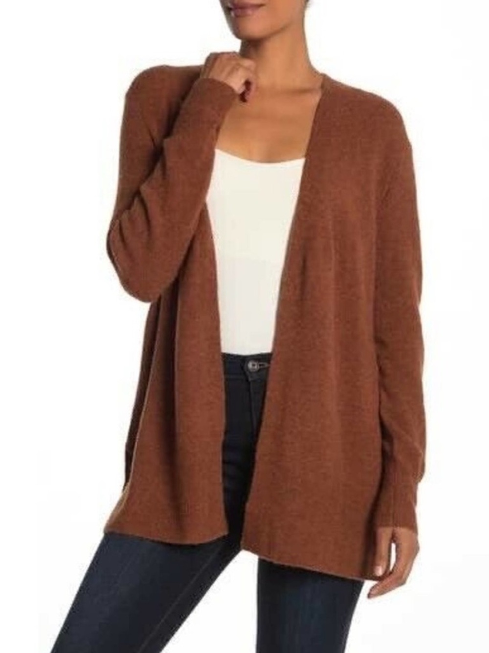 Madewell Cozy Brown Alpaca Merino Wool Open Front Cardigan Sweater Size Large